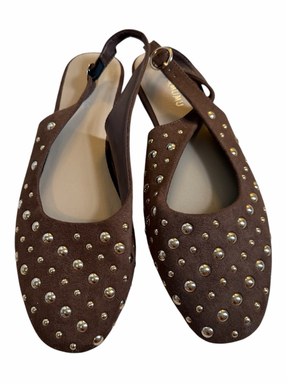 Brown Studded Slingback Flats